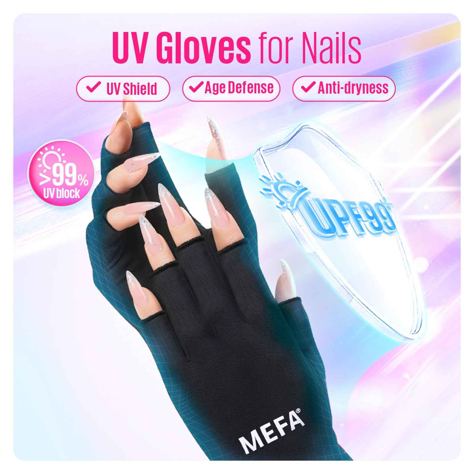 MEFA UV Gloves for Gel Manicures, Professional UPF99+ Protection Gloves for Gel Nails Lamp for Women Nail Art Prevent Hands from UV Harm Gifts for Women