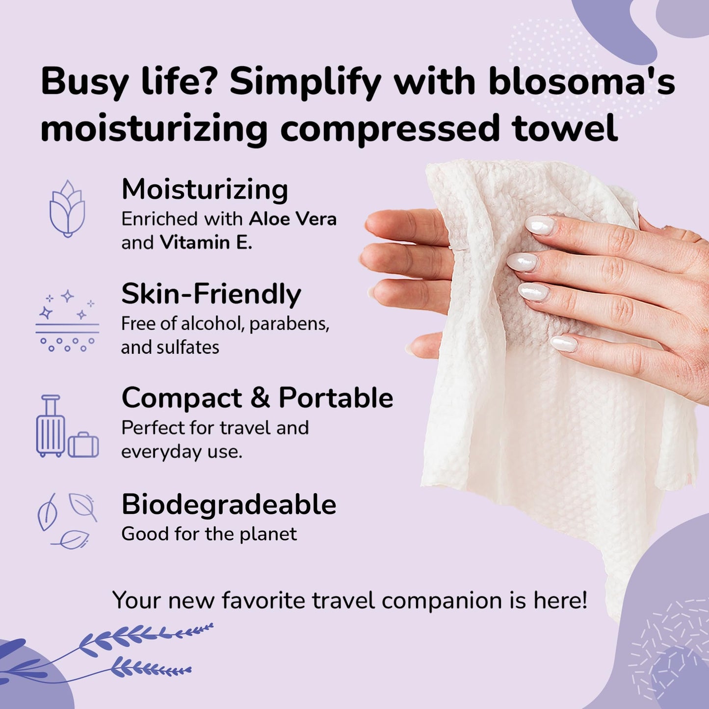 Lavender Moisturizing Compressed Towel, Disposable Mini Tablets Cotton Coin Tissue, Water Activated Rejuvenating Towels for Travel, Camping, Gym, Home Portable Hand Wipe (Pack of 50)