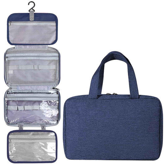 Beckykall hanging travel toiletry bag with Hanging Hook,Water-resistant Makeup Cosmetic Bag Travel Organizer for Accessories,Portable Toiletry Travel Organizer Bag (Navy blue, Large)