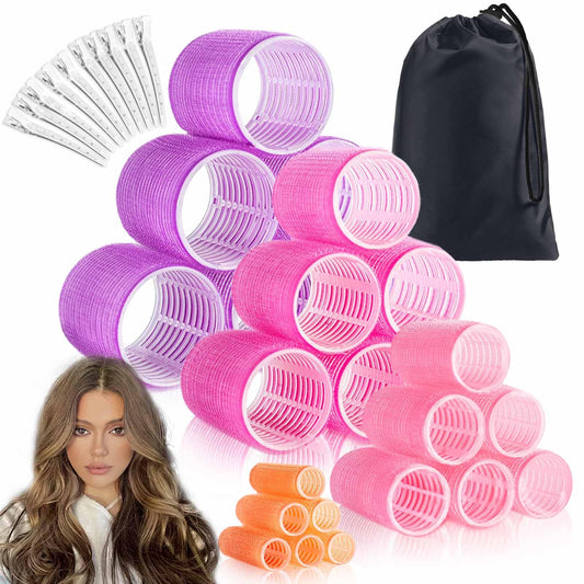 EHBELIF Jumbo Hair Rollers Set with Clips 34Pcs Rollers Hair Curlers Blowout Look Hair Roller (A-Multicolored)