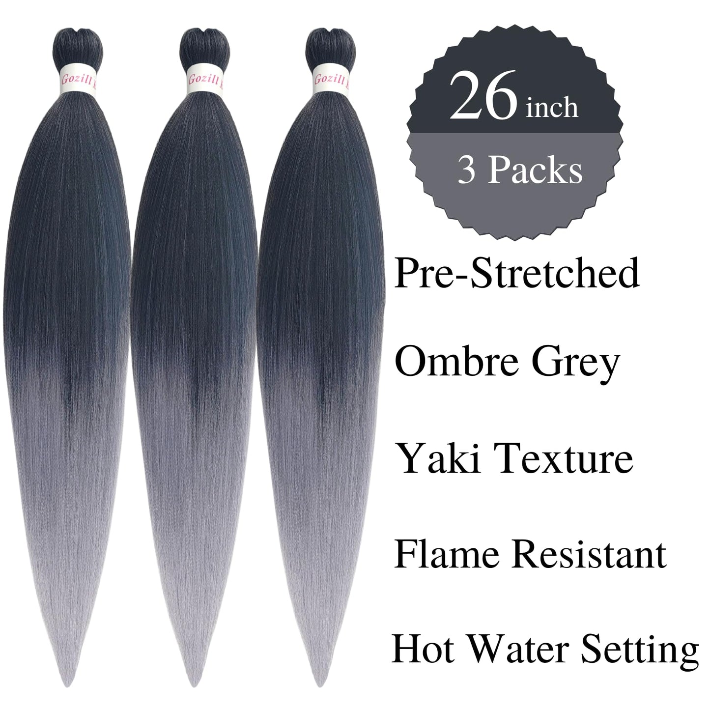 Gozill Baiding Hair Pe Sretched Grey Kanekalon Braiding Hair Prestretched Ez Braid