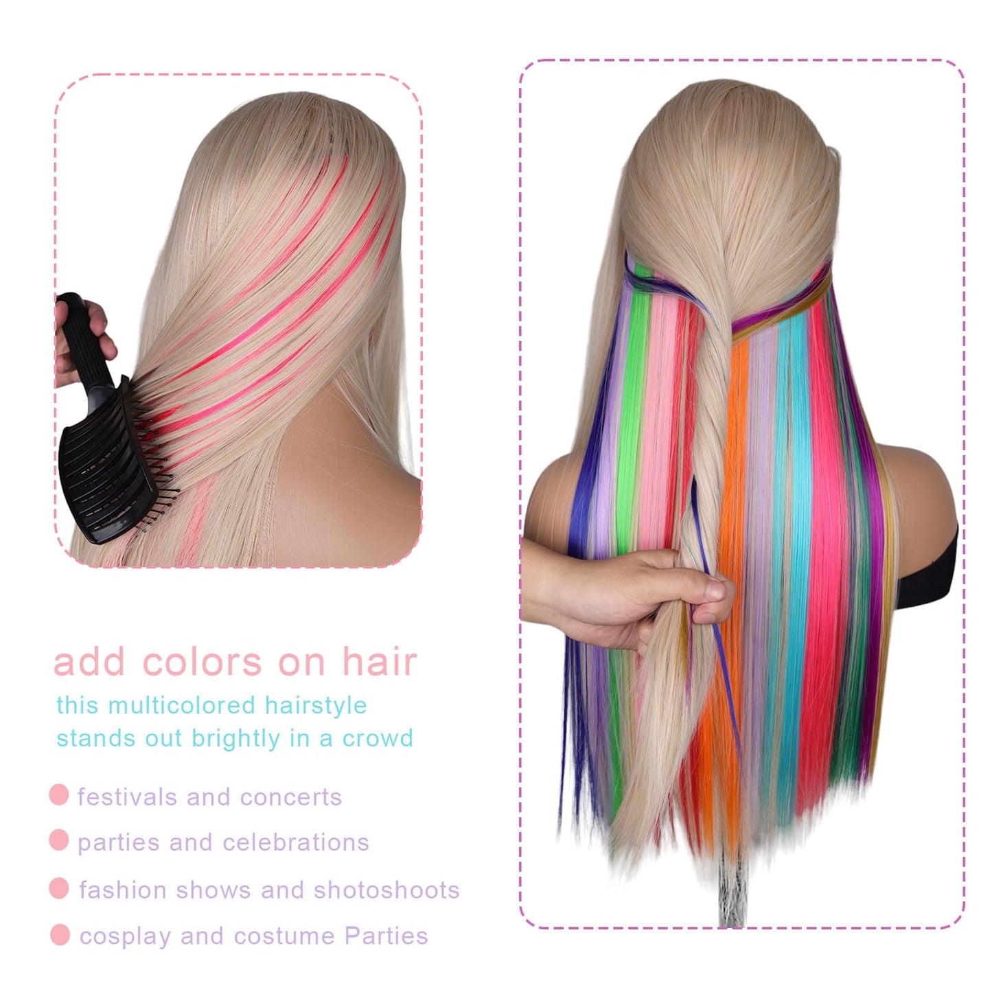 Colored Hair Extensions, Pink Clip In Hair Extensions, Color Hair Extensions, Colorful Hair Pieces for women, 10 Pcs 22 Inches