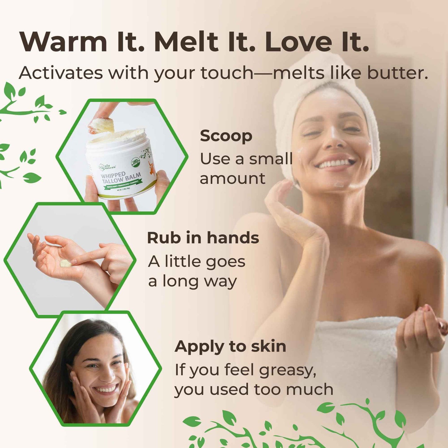 Wild Naturals Whipped Tallow Honey Balm, Grass-Fed Beef Tallow Balm for Skin with Manuka Honey & Shea Butter, Thick & Unscented for Dry, Sensitive, & Reactive Skin