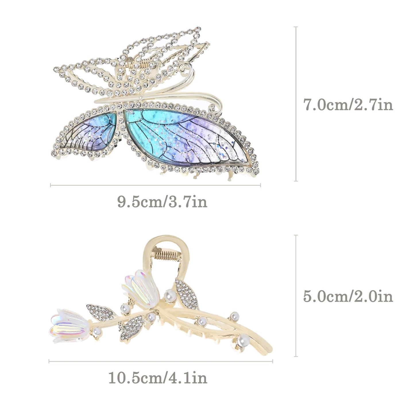 Yonchic 2-Piece Multiple Shapes Metal Hair Clips, Colored Butterfly Shape Hair Claws for Thin/Medium Thick Hair, Elegant Tulip Style Barrettes Strong Hold Non Slip Cute Hair Accessories