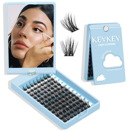 KevKev Lash Clusters 96 Pcs Cluster Lashes Special Spin Mirror Case DIY Lash Extension Soft & Comfortable Eyelash Clusters Thin Band Eyelashes with Mirror Easy to Apply (Cloudy,D-10-16mix)