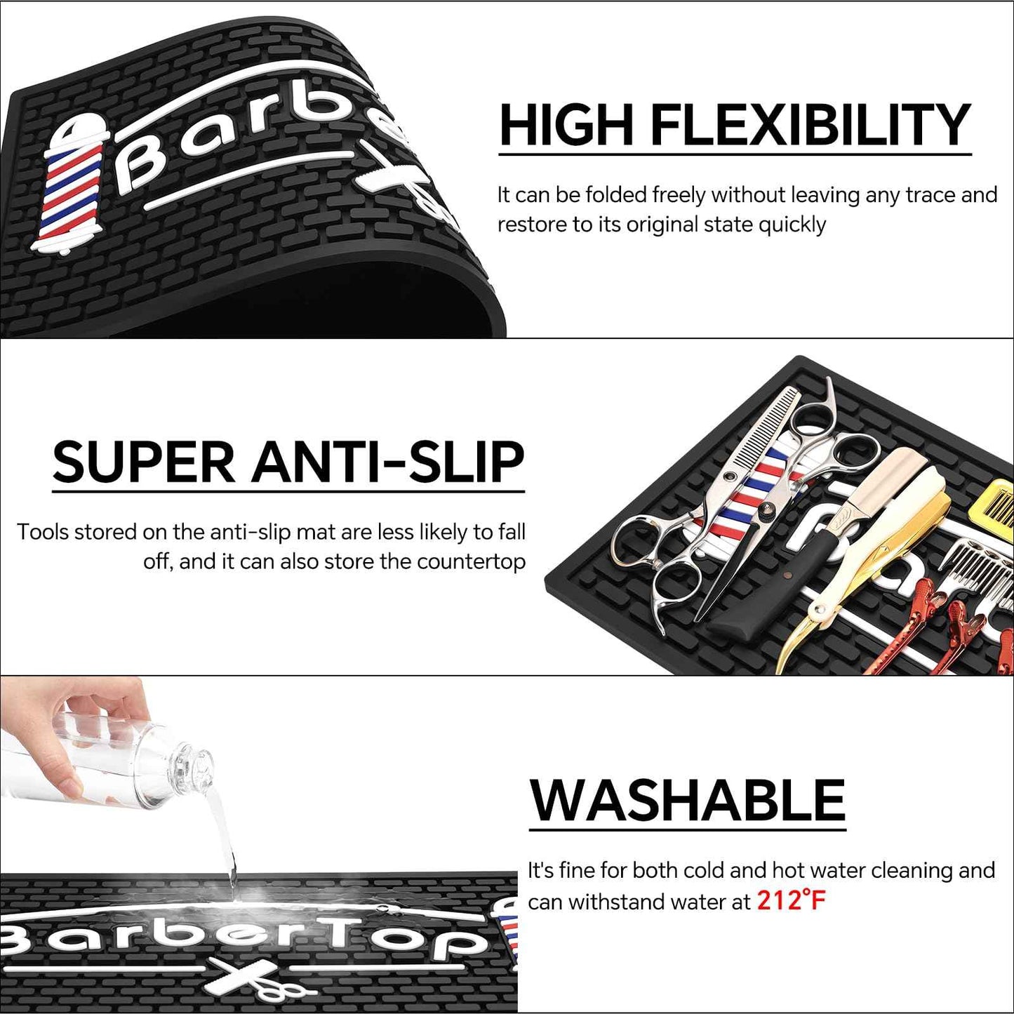 Barber Mats for Clippers, Heat Resistant Anti Slip Hair Salon Service Mat, Rubber Barber Station Mat for Hair Styling Tools, Countertop Protector Pad for Electric Clipper, Scissors, Hair Clip