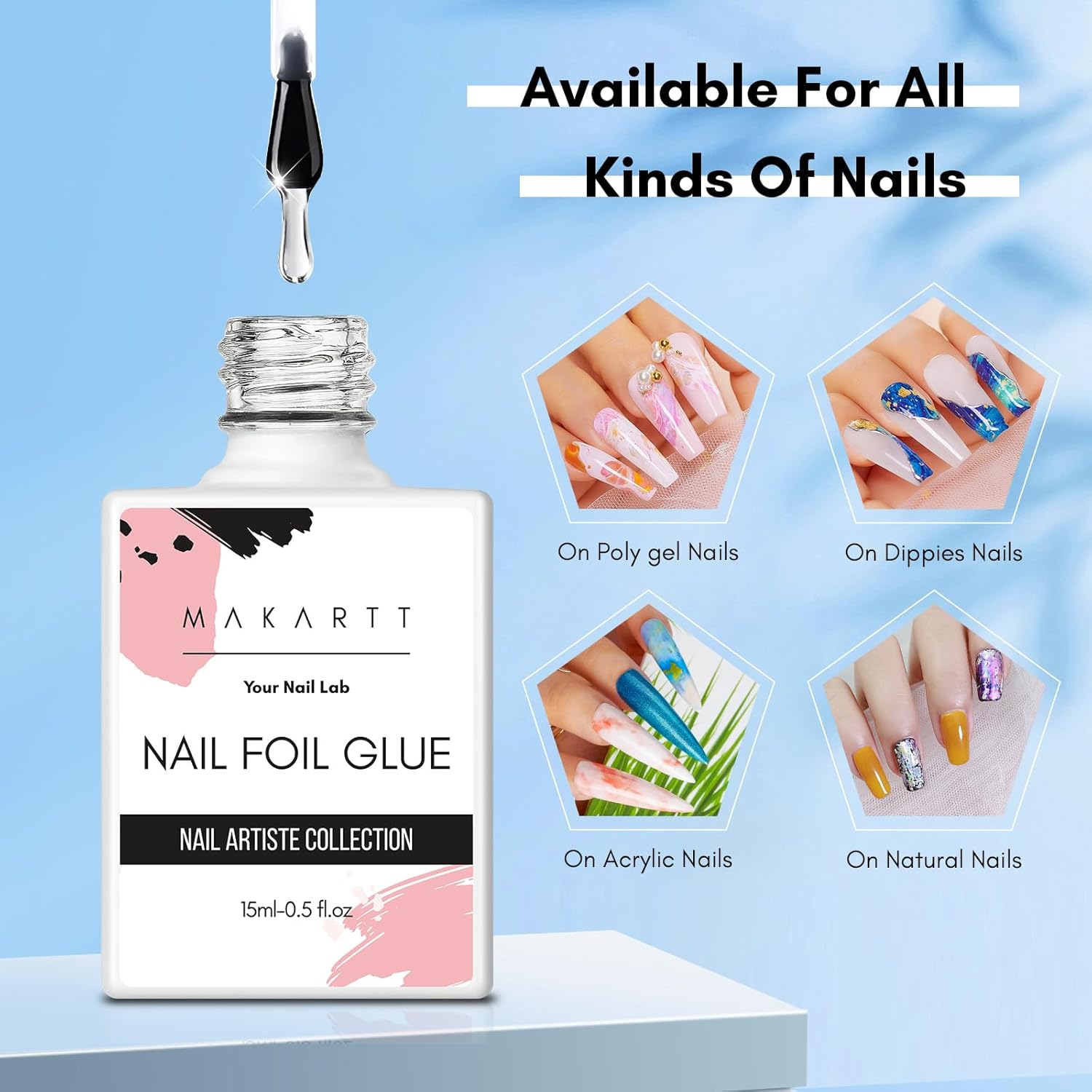 Makartt Nail Foil Glue Gel - Strong Adhesion Transfer Gel for Nail Art, 15ML