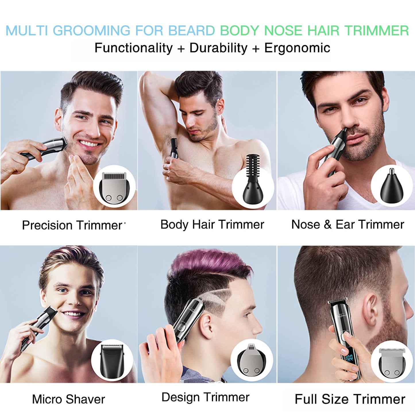 Brightup Beard Trimmer for Men - 18 Piece Mens Grooming Kit with Hair Clippers, Electric Razor, Shavers for Mustache, Body, Face, Nose and Ear Hair Trimmer, Gifts for Men, FK-8688T