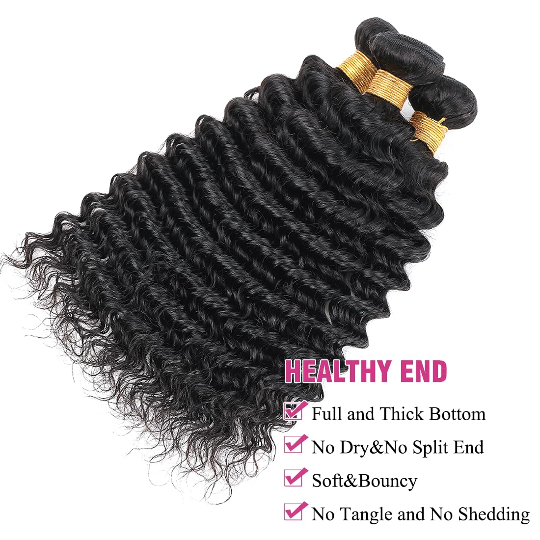 Human Hair Bundles Deep Wave Human Hair One Bundle Deals 18inch Brazilian Virgin Hair Bundls Deep Wave Human Hair Bundles for Black Woman 100% Unprocessed Hair Bundle Weave Natural Black