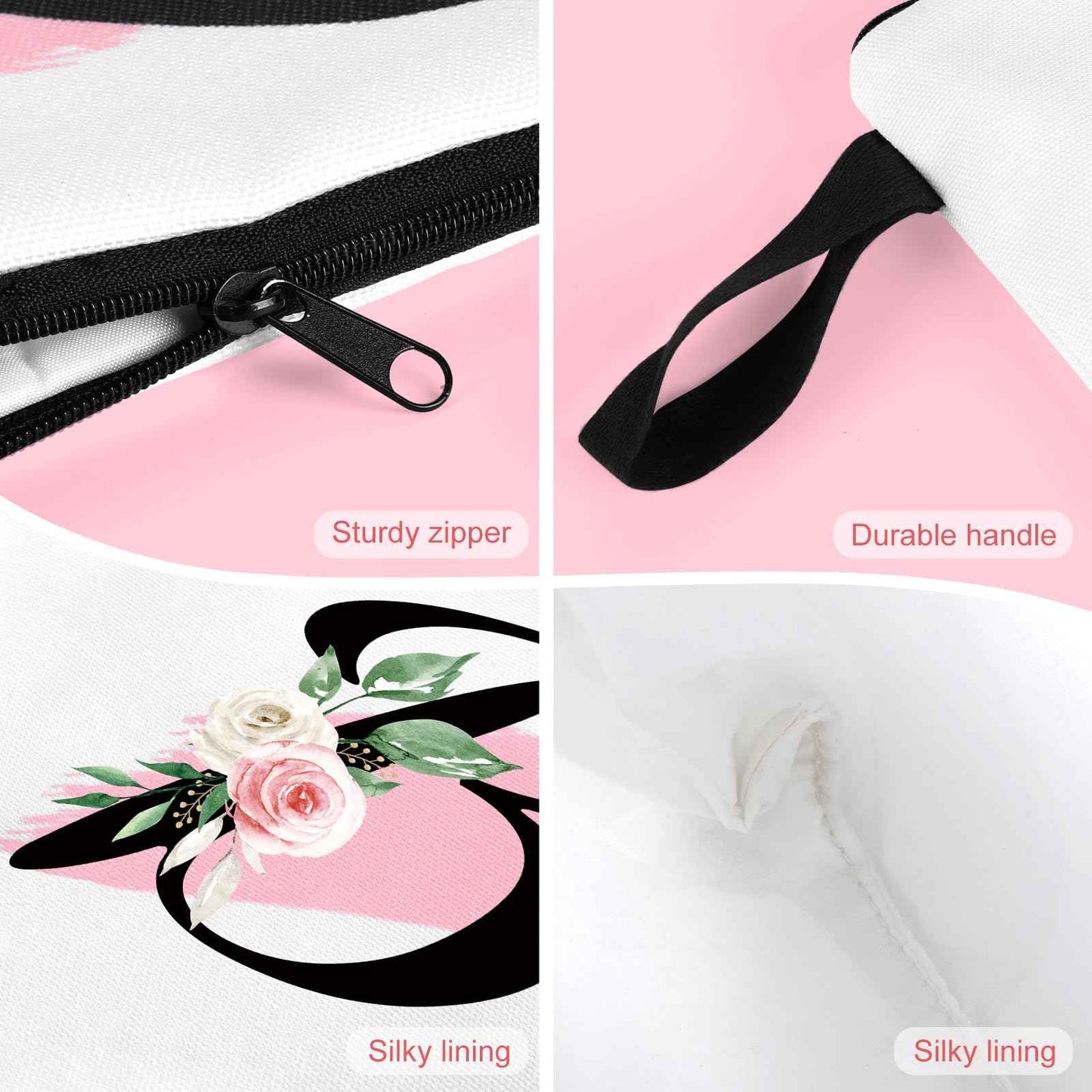 Prettyui Initial Monogram Personalized Makeup Bag, Bride Bridesmaid Cosmetic Bag, Portable Cosmetic Bag Toiletry Bag Travel Bag Birthday Gifts for Women Girl, Personalized Cosmetic Bag for Women (B)