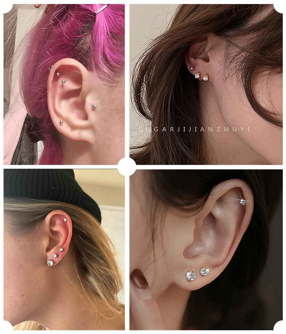 VitaCool Ear Piercing Kit Disposable Ear Cartilage Piercing Gun Kit with Sterile Multi-Sized CZ Studs Easy and Safe Earring Self for Yourself Use at Home (Style I-Ball-2/3/4mm-G)