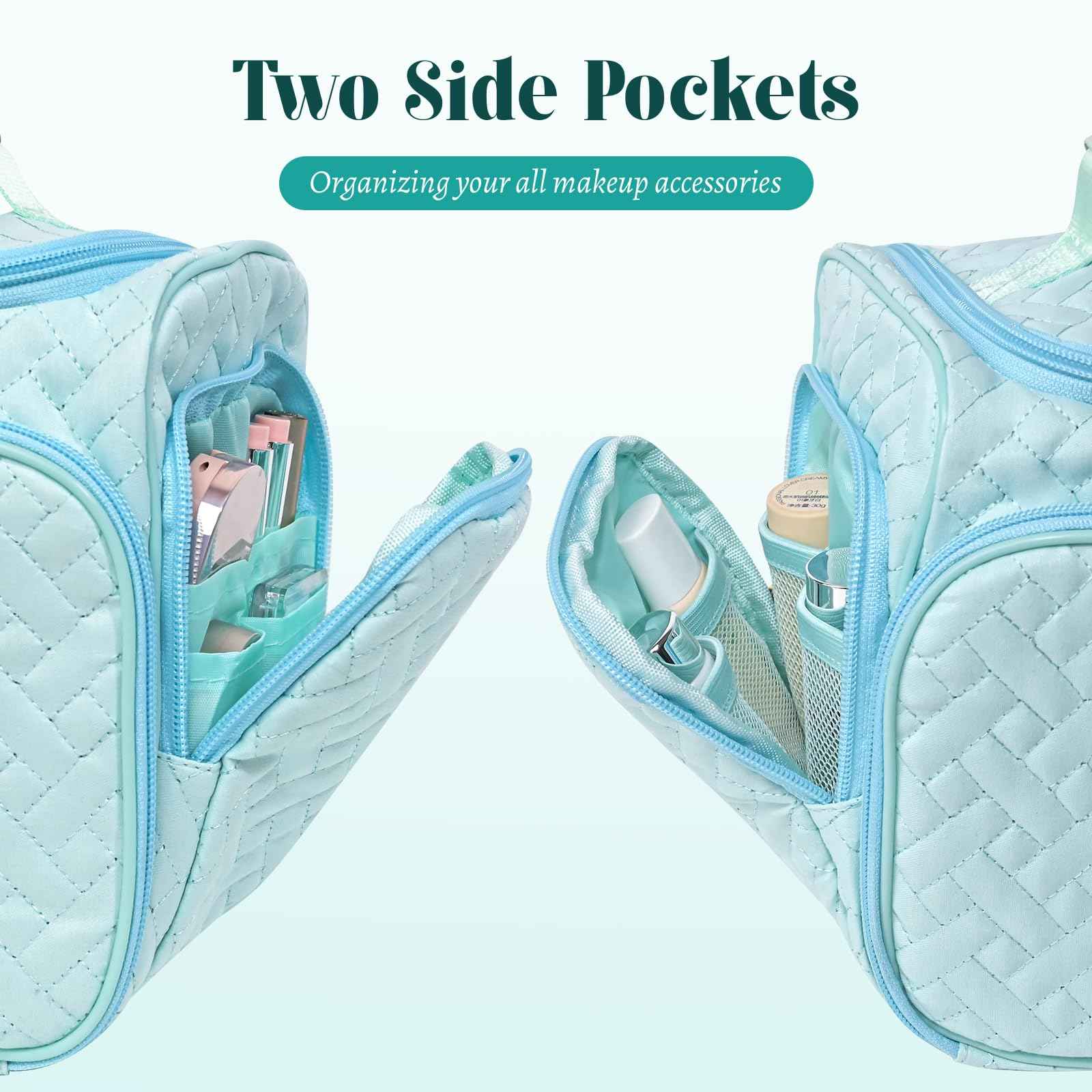 HDKJDPG Large Makeup Bag Organizer with Brush Storage,Travel Makeup Bag with Compartments for Travel Cosmetic Bags for Women (Blue)