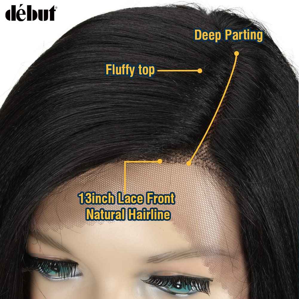 DÉBUT Lace Front Wigs for Black Women Bob Wigs for White Women Synthetic Hair 9.5" 120g Natural Straight Swiss Lace Heat Resistant Fibers 1B Color