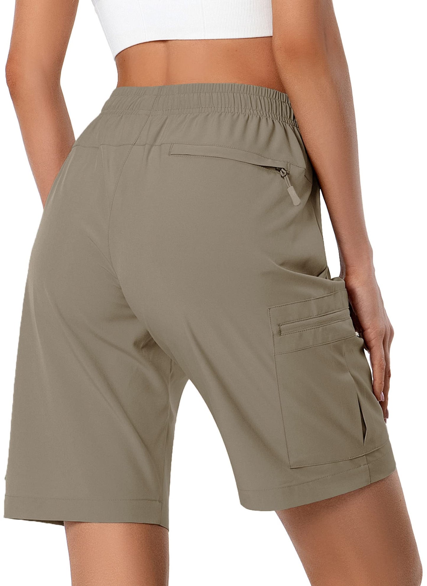 Women's Lightweight Hiking Cargo Shorts Quick Dry Athletic Shorts for Camping Travel Golf with Zipper Pockets Water Resistant Dark Khaki