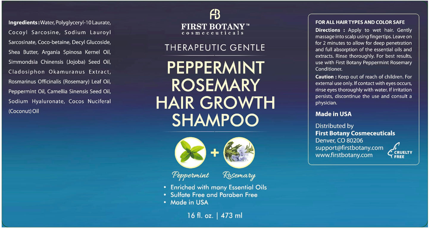 First Botany, Peppermint Rosemary Hair Regrowth and Anti Hair Loss Shampoo and Conditioner Set - Daily Hydrating, Detoxifying, Volumizing Shampoo and Fights Dandruff For Men and Women 16 fl oz x 2