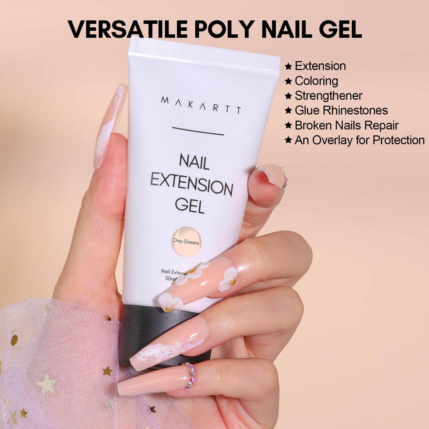 Makartt Poly Nail Extension Gel, 50ML Nude Nature Day-dream Classic Gel Color Builder Nail Gel Poly Extension Gel -Long-Lasting and Easy to Use Supplies for Trendy Nail Art Design Salon