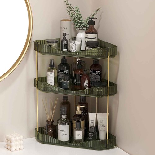 Lifewit 3-Tier Corner Bathroom Counter Organizer, Plastic Makeup Skincare Organizers Storage Countertop, Sink Vanity Trays Perfume, Cosmetic Shelf in Bedroom, Dresser, Kitchen (Green)