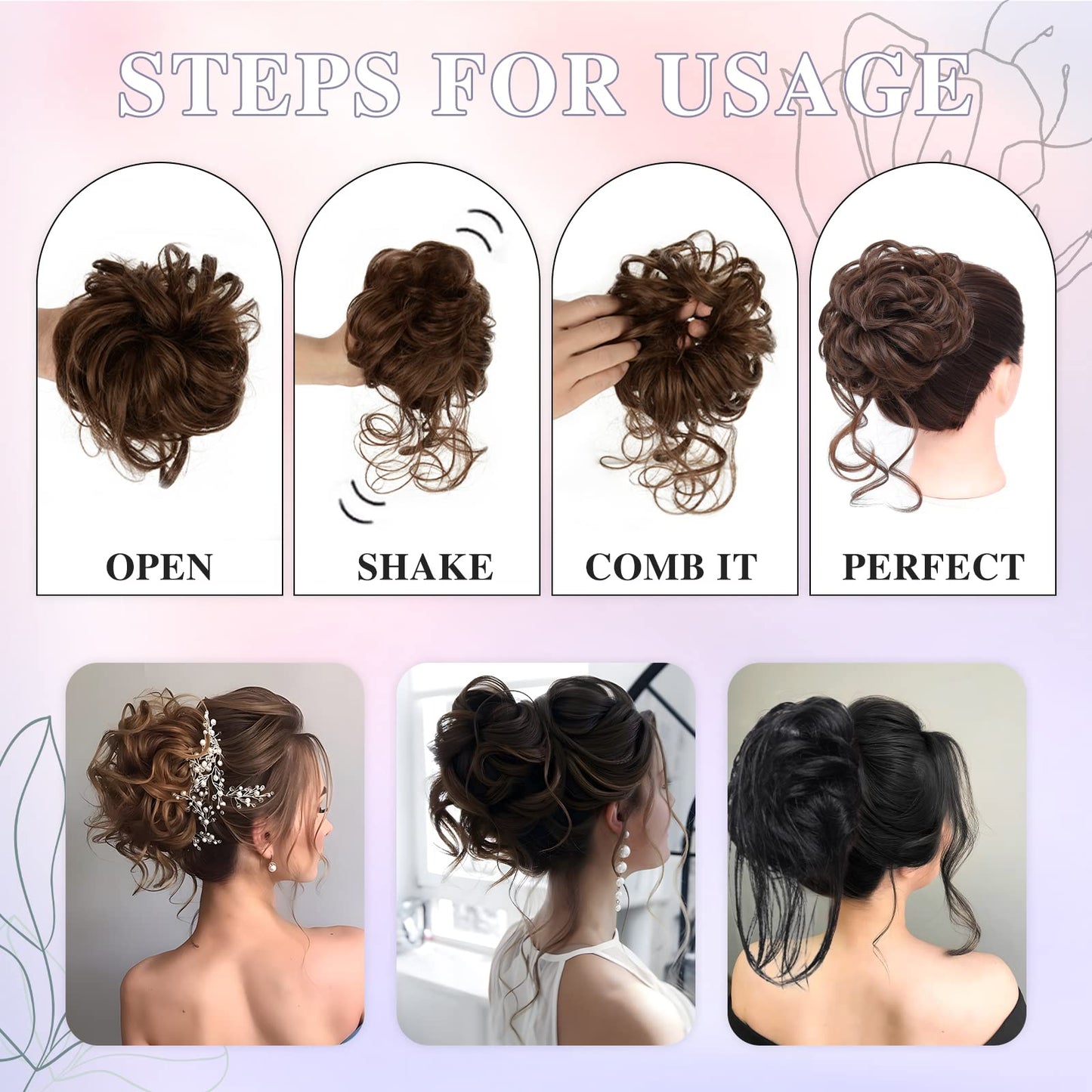 HSLHDI Messy Hair Bun Hair Piece for Women Short Bun Tousled Synthetic Elastic Scrunchies Hairpiece for Women Girls (1-5pcs, 4#-Darkest Brown)…