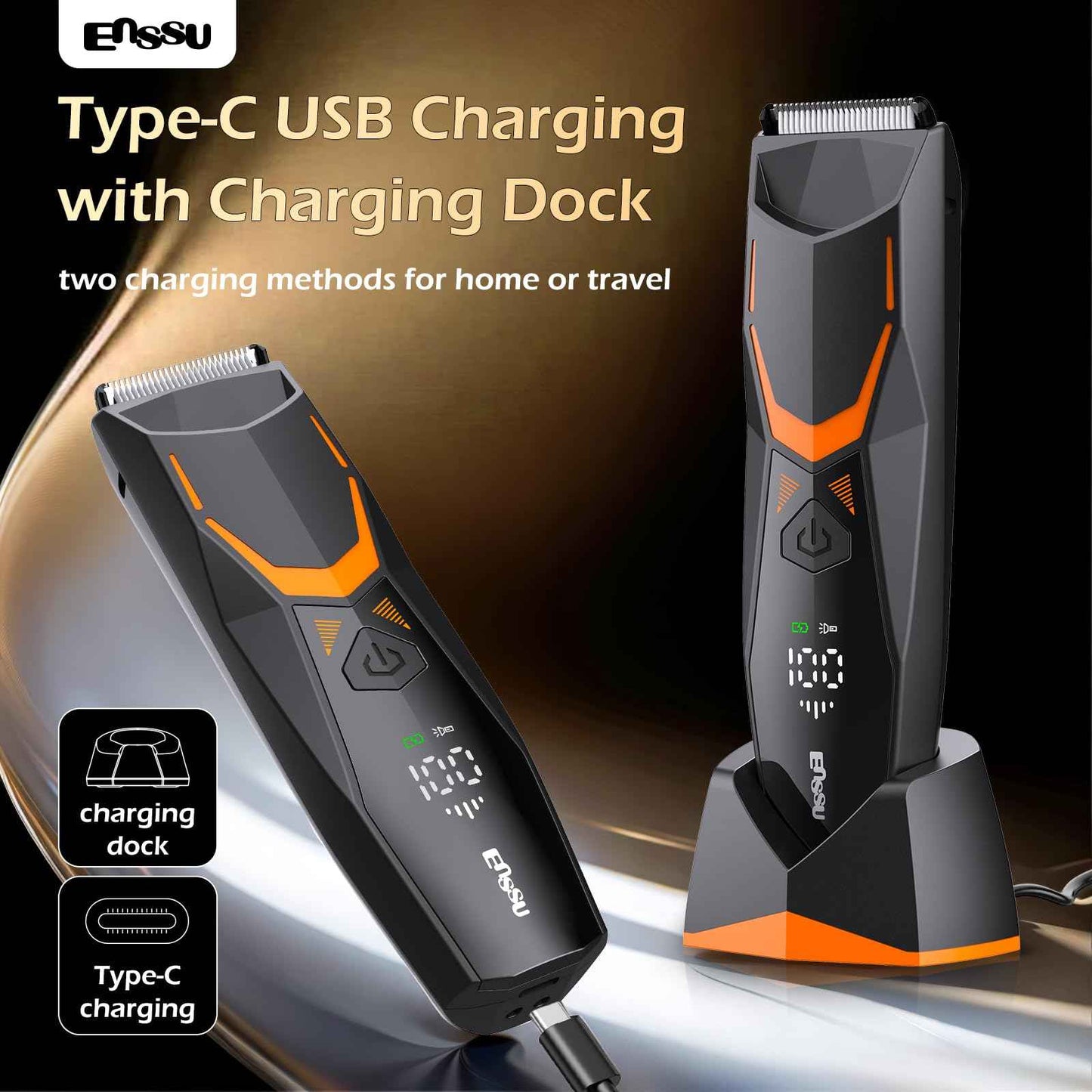 ENSSU Manscape Body Hair Trimmer for Men with LED Light for Balls/Pubic/Groin/Legs/Chest, IPX7 Waterproof Body Groomer with Ceramic Blade, Fast Charging Shaver for Wet or Dry Use