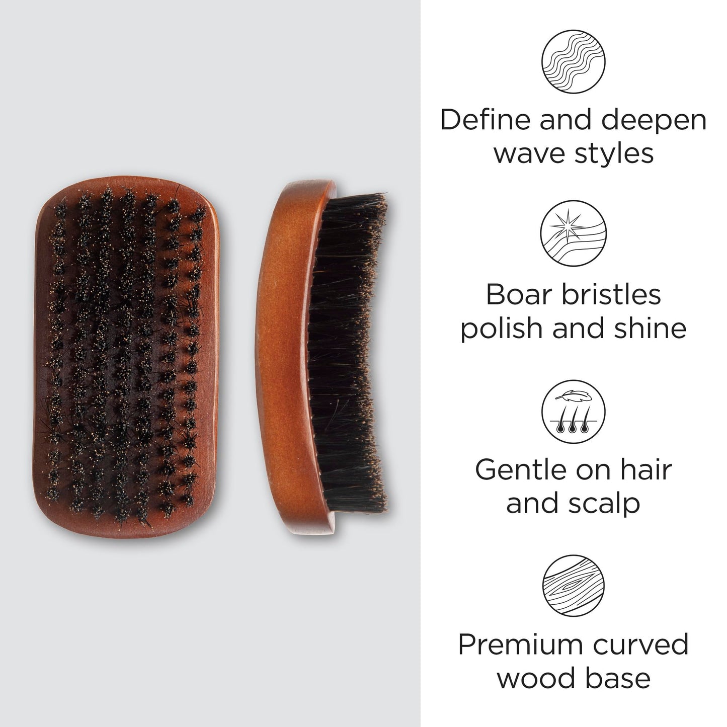 Diane Reinforced Boar Bristle Curved Military Wave Brush for Men and Barbers – Medium Bristles for Thick and Curly Hair – Use for Detangling, Smoothing, Wave Styles, Restore Shine and Texture