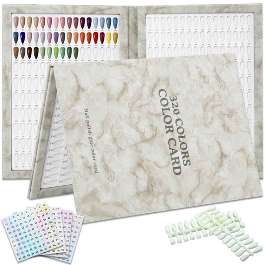 C12rtive 320 Nail Color Chart Book,Leather Nail Color Display Book with 480 Nail Tips & 1-400 Number Labels,Professional Nail Color Chart Display Book for Nail Polish Nails Art Design(Grey)