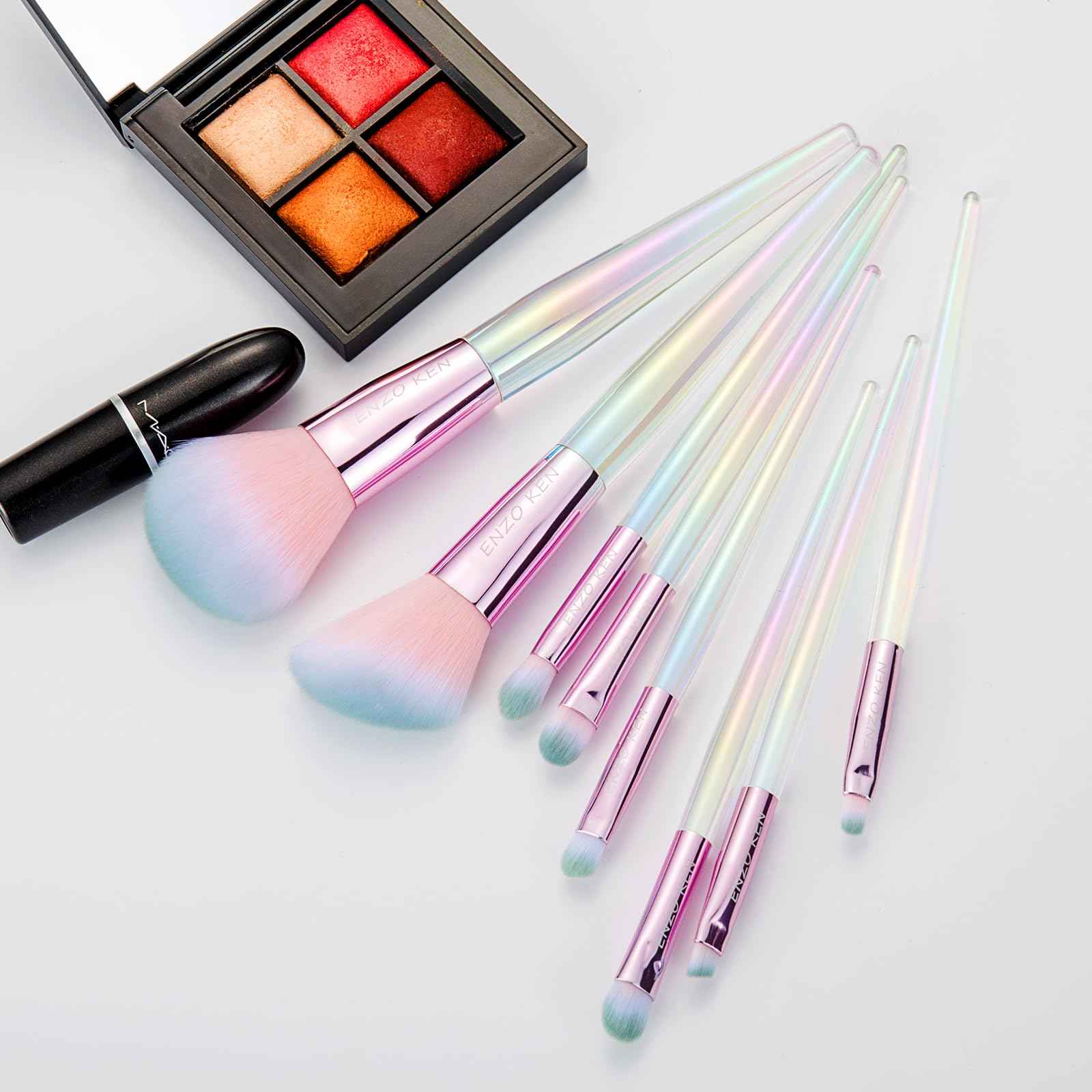 Rainbow Crystal Makeup Brushes Set Professional, Vegan Makeup Brush Set with Case by ENZO KEN, Bedazzled Cosmetic Brushes Makeup Set, Sparkly Make up Brushes Set Professional, Makeup Brush Set Vegan.