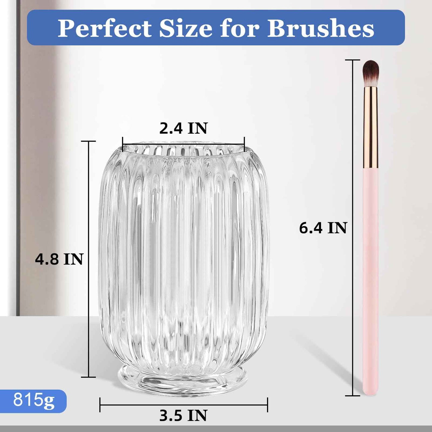 Makeup Brush Holder, Thick Glass Makeup Brush Organizer Cup, 4.8" Tall for Vanity Hair Brush Holder Brushes Storage, Makeup Brush Holder Organizer organizador de brochas de maquillaje Crystal Clear