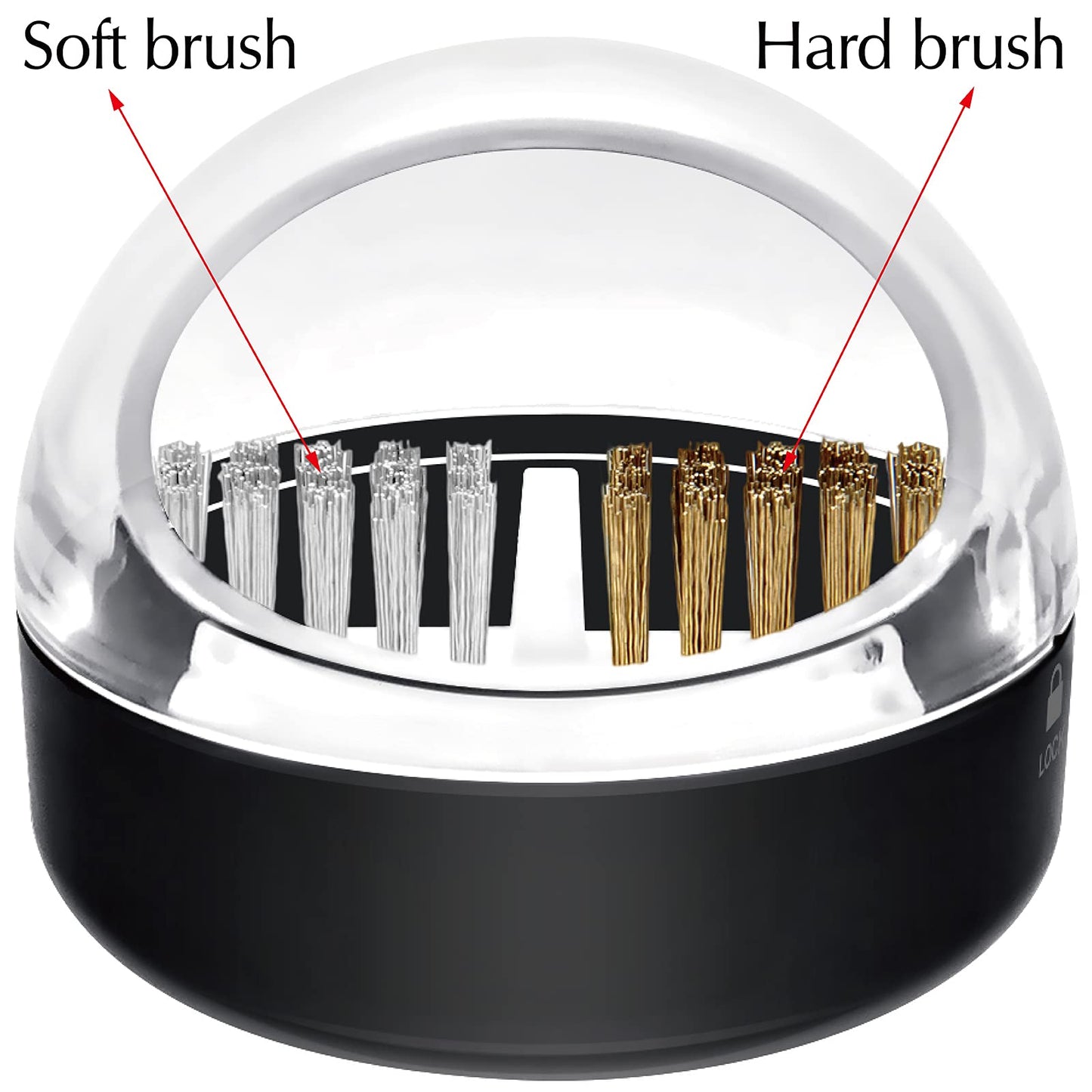 HiANNE Nail Art Cleaner Tool Case with Steel Wire Brush and Nylon Brush for Cleaning Carbide/Ceramic Nail Drill Bits, Anti-Splash Design, Removable, Washable, Clear Cover + Black Base