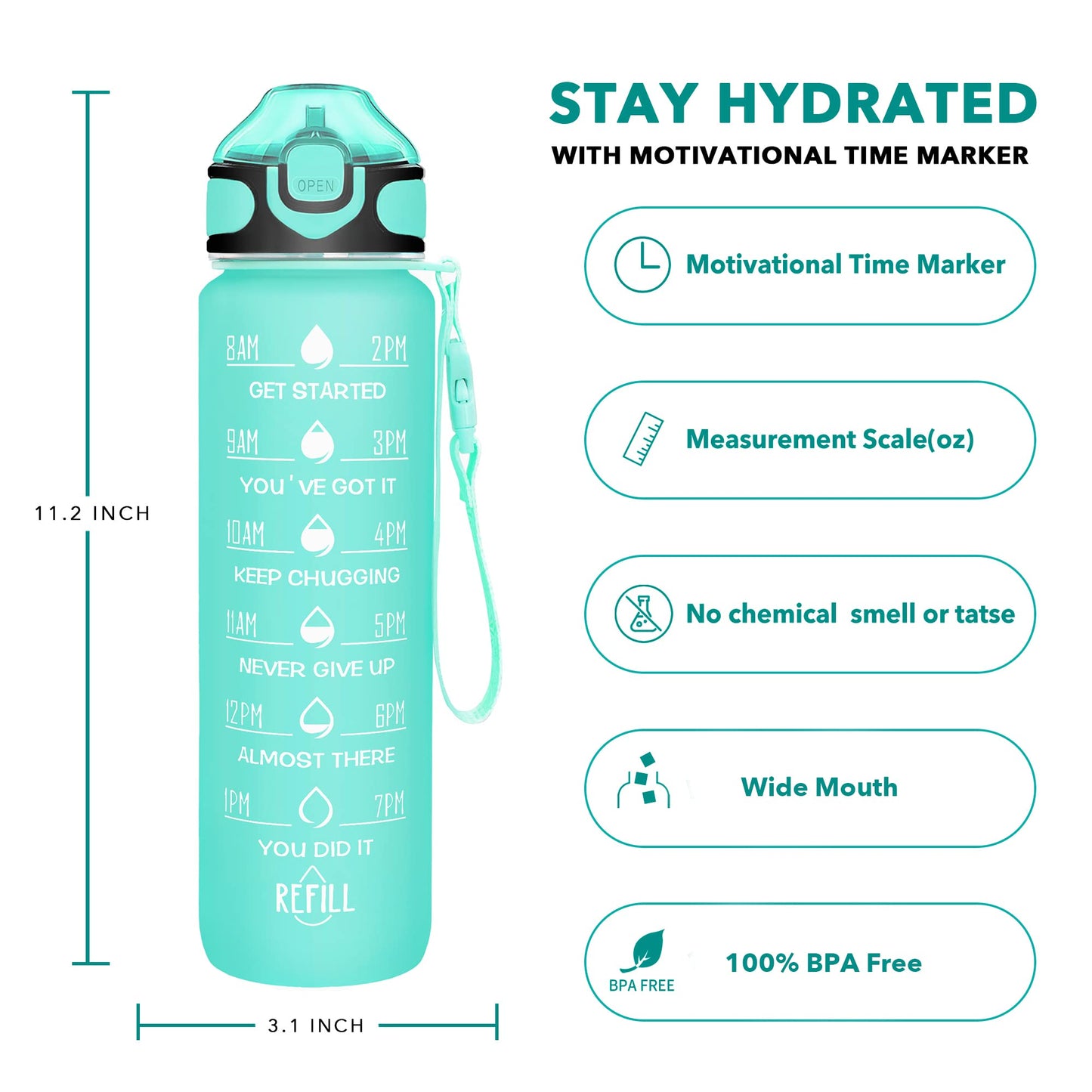 Enerbone 32 oz Water Bottle with Times to Drink and Straw, Motivational Drinking Water Bottles with Carrying Strap, Leakproof BPA & Toxic Free, Ensure You Drink Enough Water for Fitness Gym Outdoor