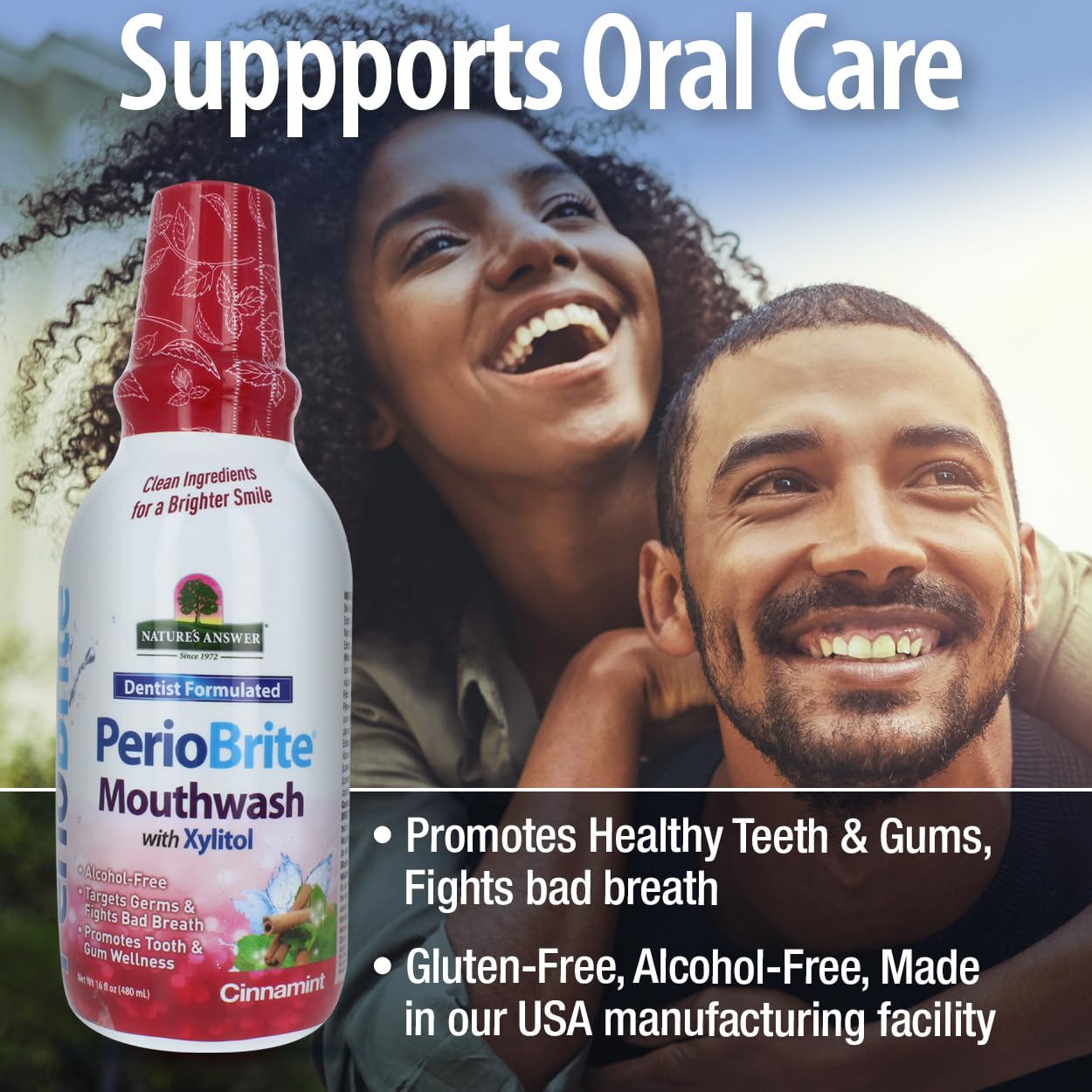 Nature's Answer PerioBrite Alcohol-Free Mouthwash, Cinnamon, 16-Fluid Ounce | Whitens Teeth | Freshens Breath | Removes Plaque | Minimizes Dry Mouth (Pack of 2)