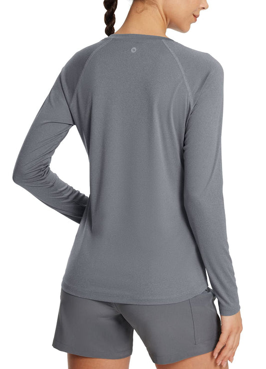 BALEAF Women's Workout Shirts Long Sleeve Running Tops Quick Dry Moisture Wicking Athletic T-Shirts for Exercise Gym Sports Yoga Heather Light Grey S