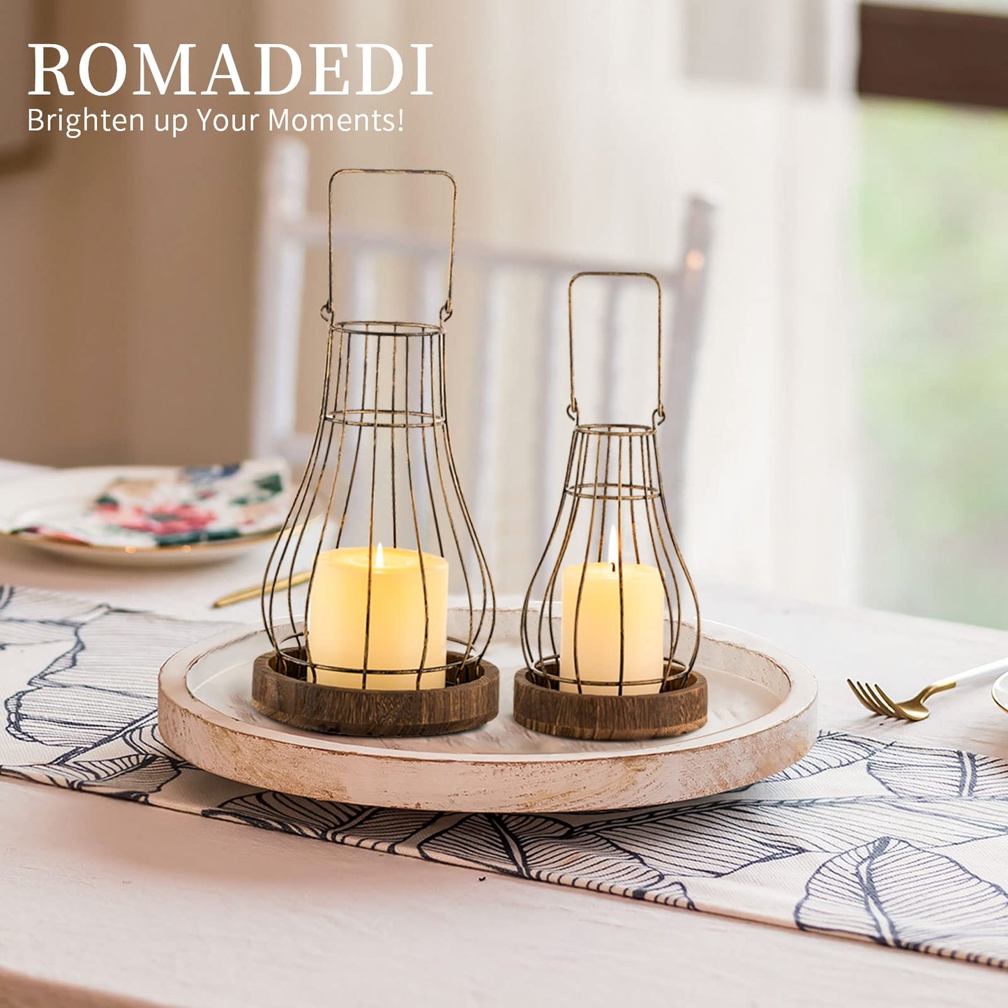 Romadedi Lantern Farmhouse Home Decor - Rustic Candle Holders Decorative Lanterns for Candle Living Room Kitchen Dining Coffee Table Fireplace Mantle Outdoor