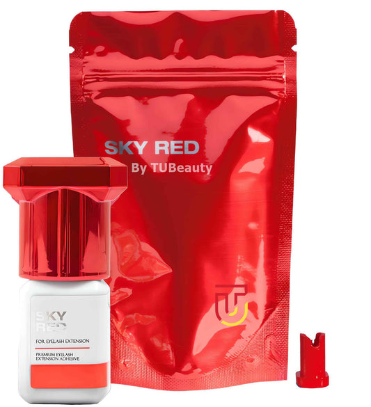 Sky Red Glue Eyelash Extension 5ml, Upgrade Sky S+ Glue - Excellent Performance & Result Professional Eyelash Extension Adhesive - 1s Fast Drying / 6-7 Weeks Long Retention time, Professional Use Only