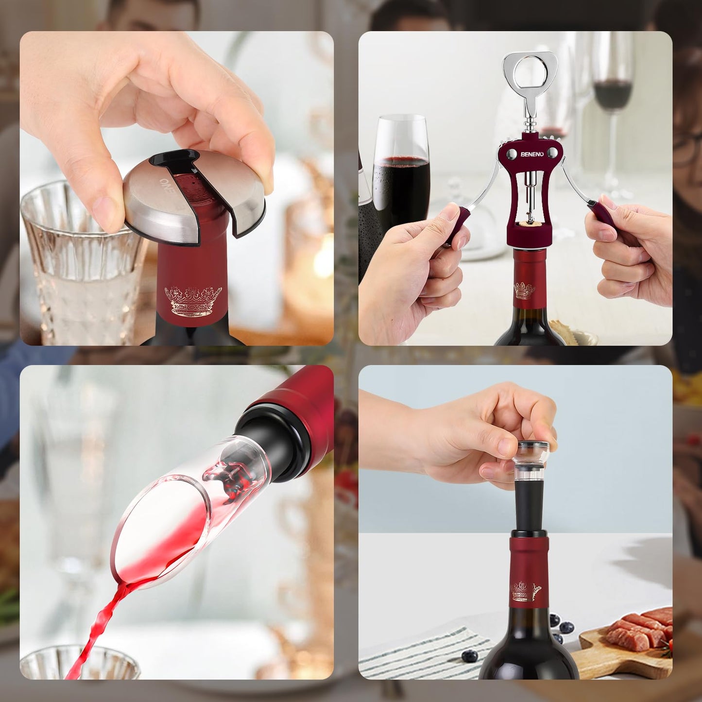 Wine Opener Gift Set Premium Wing Corkscrew Wine Bottle Opener with Multifunctional Bottles Opener, Wine Foil Cutter, Wine Vacuum Stopper, Wine Aerator Pourer Upgrade for Wine Lovers Man Woman