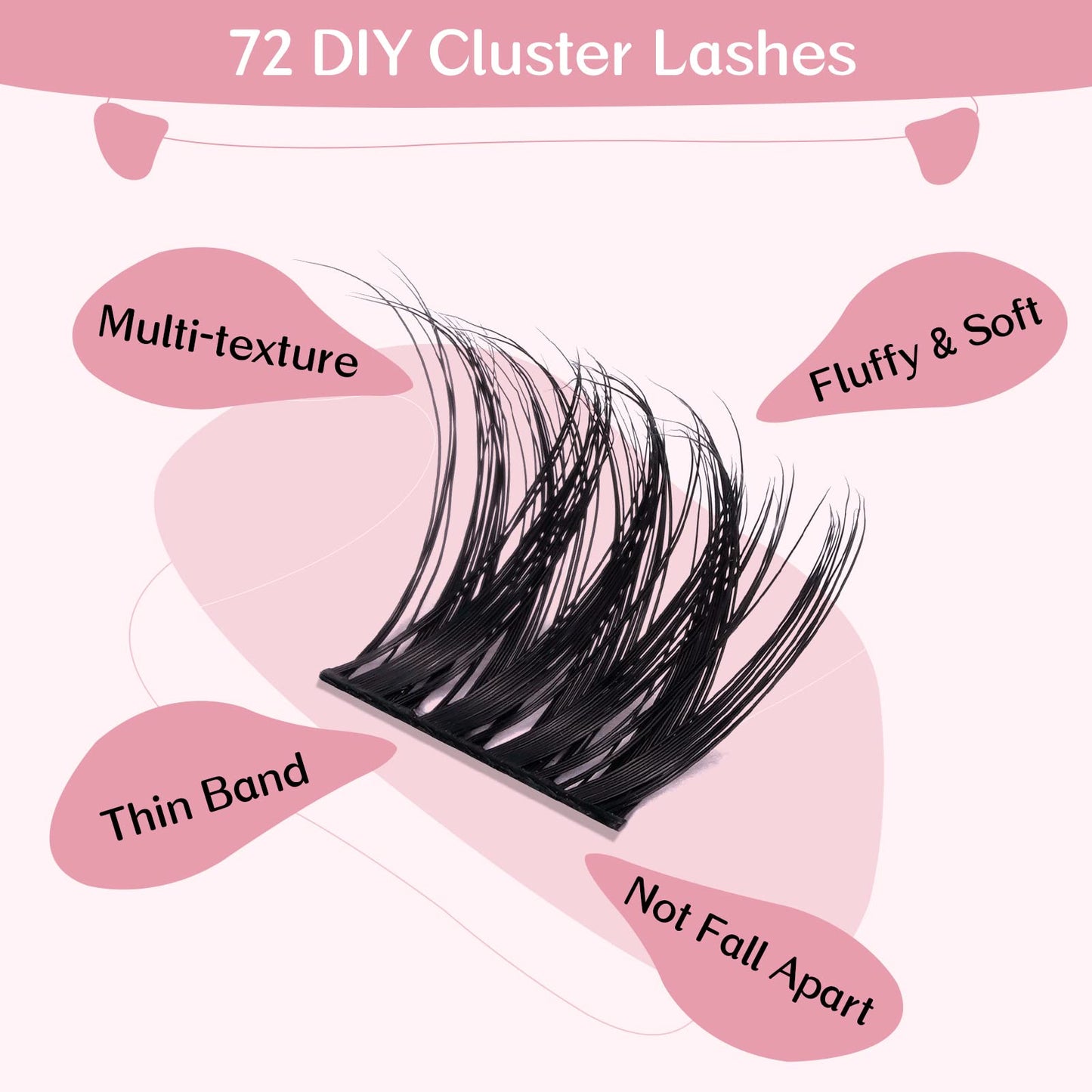 Cluster Lashes, 72 Pcs Individual Lashes, Lash Clusters DIY Eyelash Extension, Super Thin Band Reusable Soft & Comfortable (Treasure-D-12mm)