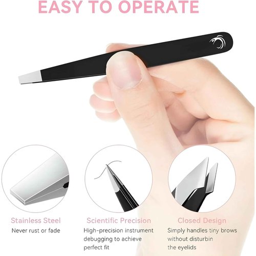 4PC Professional Tweezers Set for Men&Women–Premium Stainless Steel Precision Tweezers for Women Facial Hair Removal,Eyebrow Shaping,Ingrown Hair Extraction,Splinter&Fine Hair Grooming (BLACK)