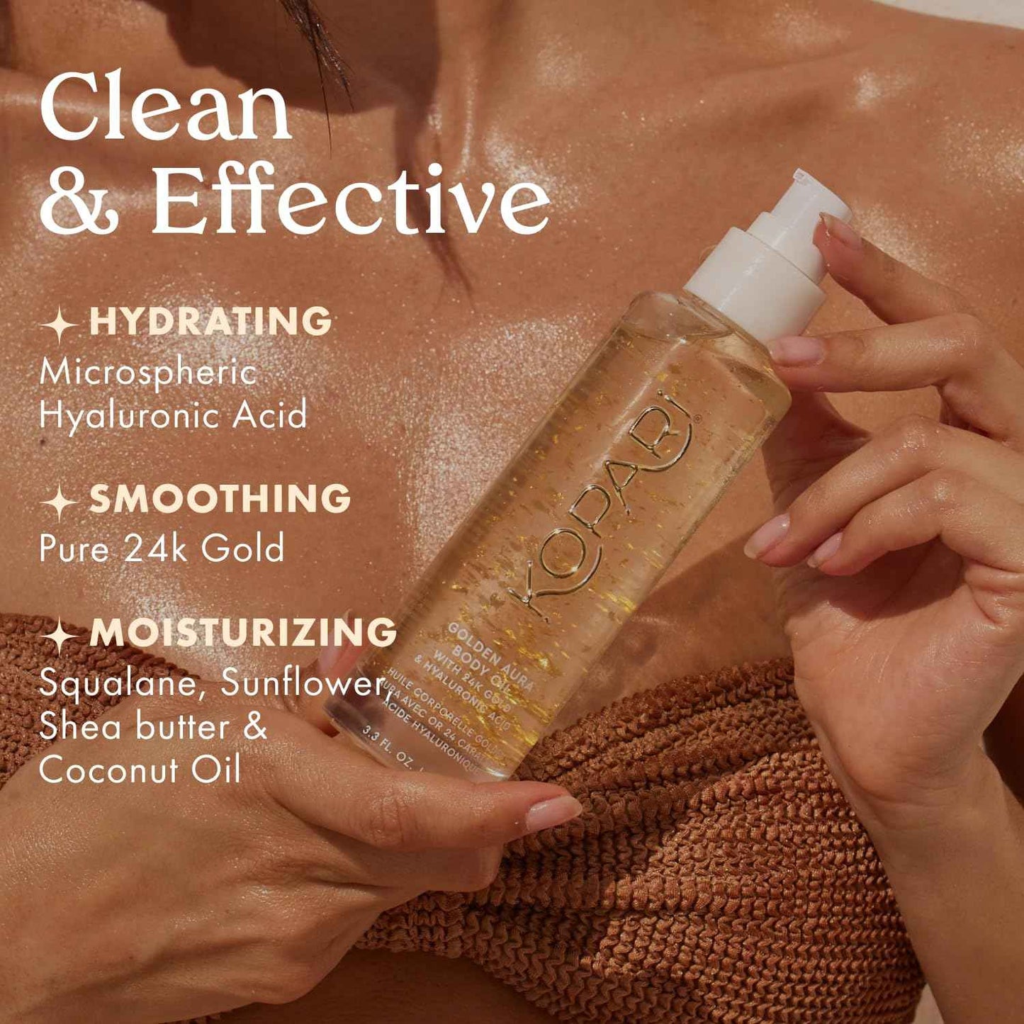 Kopari Golden Aura Body Oil with 24k Gold & Hyaluronic Acid - Hydrating Formula for Glowing Skin 3.3 oz
