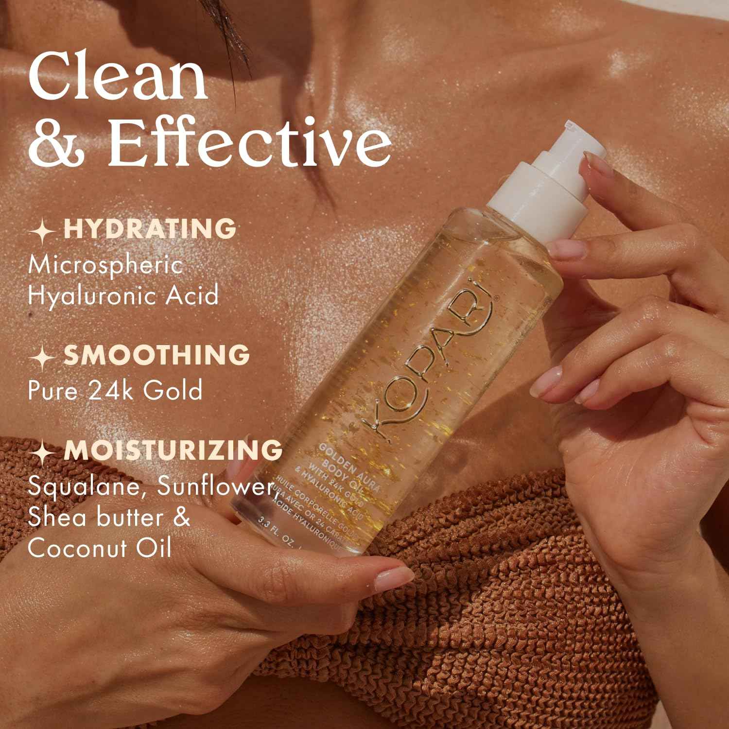 Kopari Golden Aura Body Oil with 24k Gold & Hyaluronic Acid - Hydrating Formula for Glowing Skin 3.3 oz