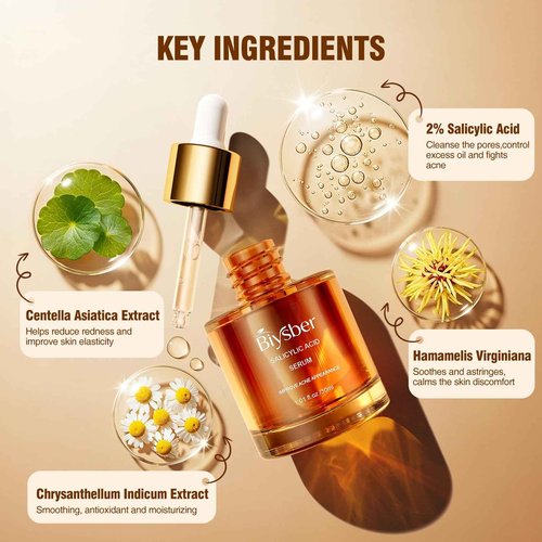 BIYSBER Salicylic Acid 2% Serum Solution for Face: Gently Exfoliating Facial Serum for Acne,Blackhead & Open Pores & Reduces Excess Oil - Hydrating& Soothing Skin Care Serum for Acne Prone&Oily Skin