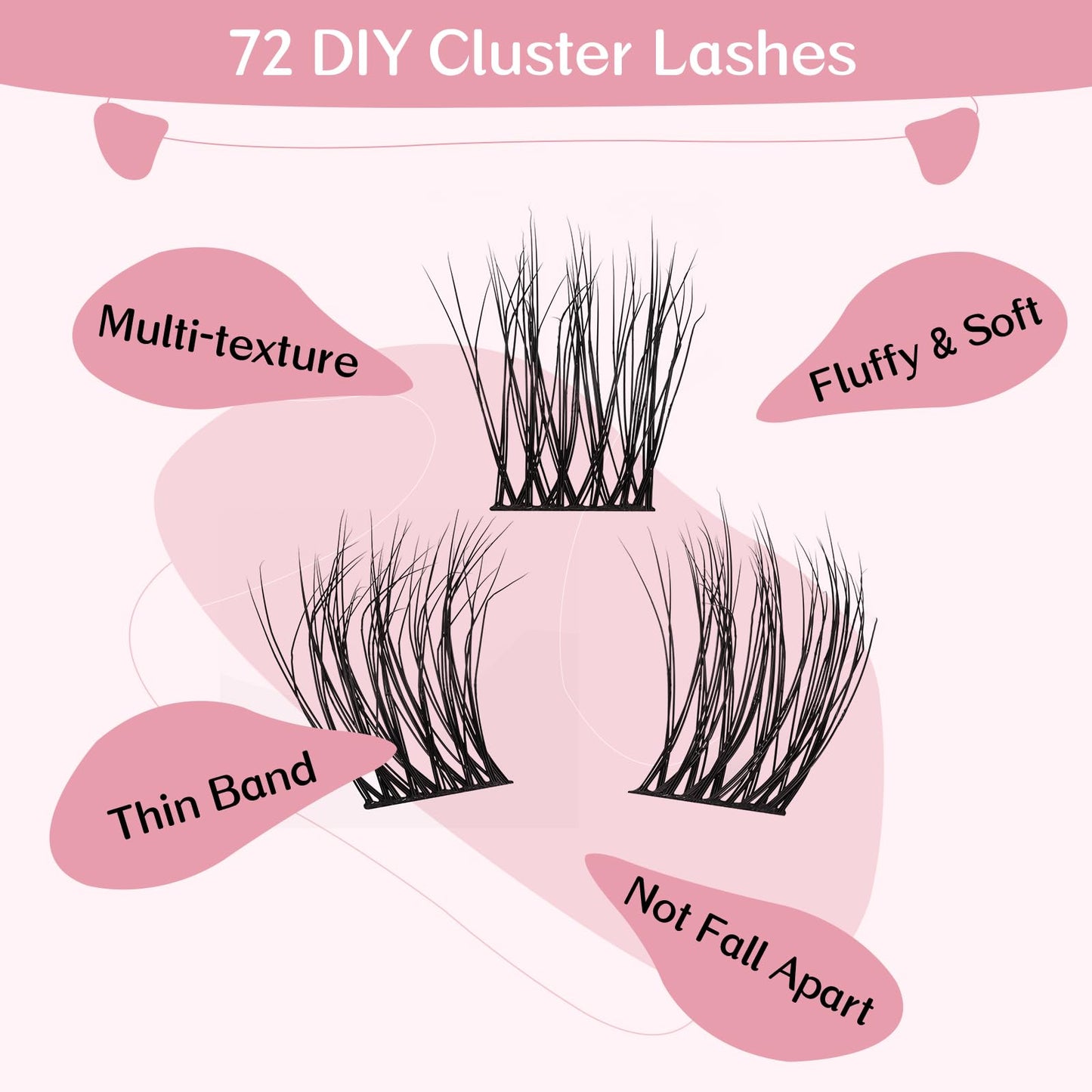 72 Pcs Individual Cluster Lashes 3D Effect DIY Lash Extension 8-16mm Eyelash Clusters Volume Wispy Lashes Super Thin Band Reusable Soft & Comfortable(3D Fluffy-Talented,D-8-16mix)