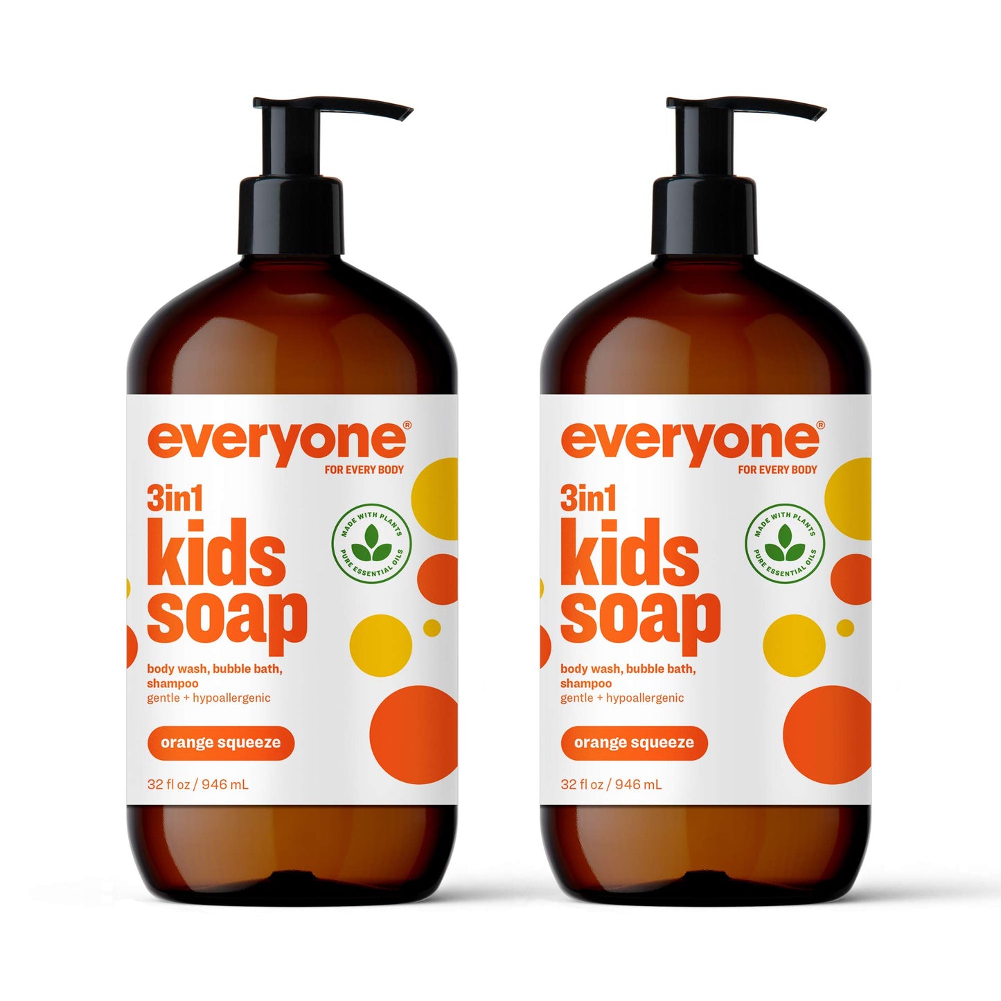 Everyone 3-in-1 Kids and Adults Shampoo, Bubble Bath, and Body Wash, 32 Fl Oz (Pack of 4)