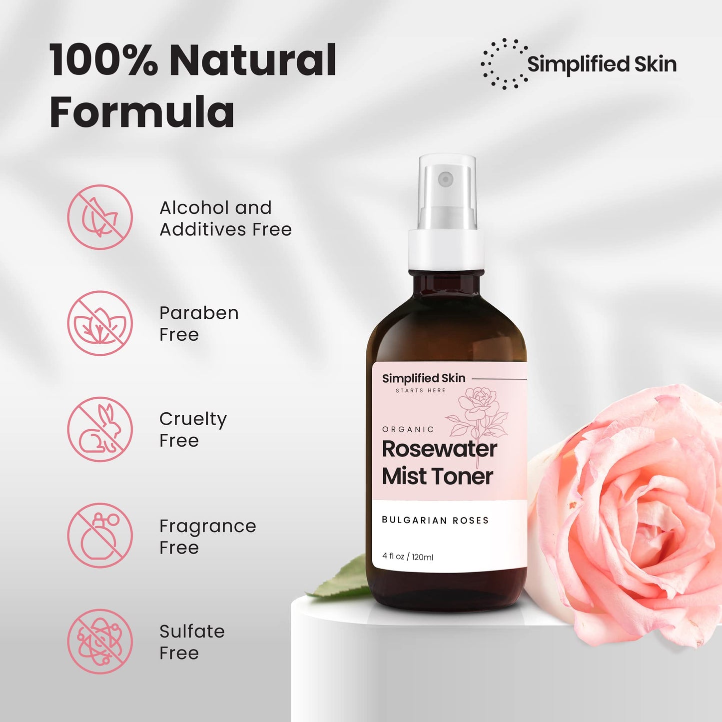 Rose Water Spray for Face & Hair - 100% Natural Organic Face Toner - Alcohol-Free Makeup Remover - Anti-Aging Self Care Beauty Mist - Face Care - Hydrating Rosewater Refill - 8 Oz