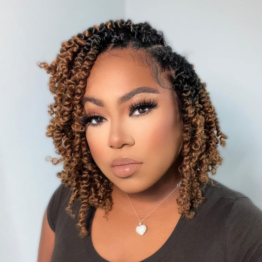 ToyoTress Tiana Passion Twist Hair - 6 Inch 8 Packs Pre-twisted Crochet Braids Ombre Brown, Short Bob Pre-looped Synthetic Braiding Hair Extensions (6 Inch, OT30-8P)