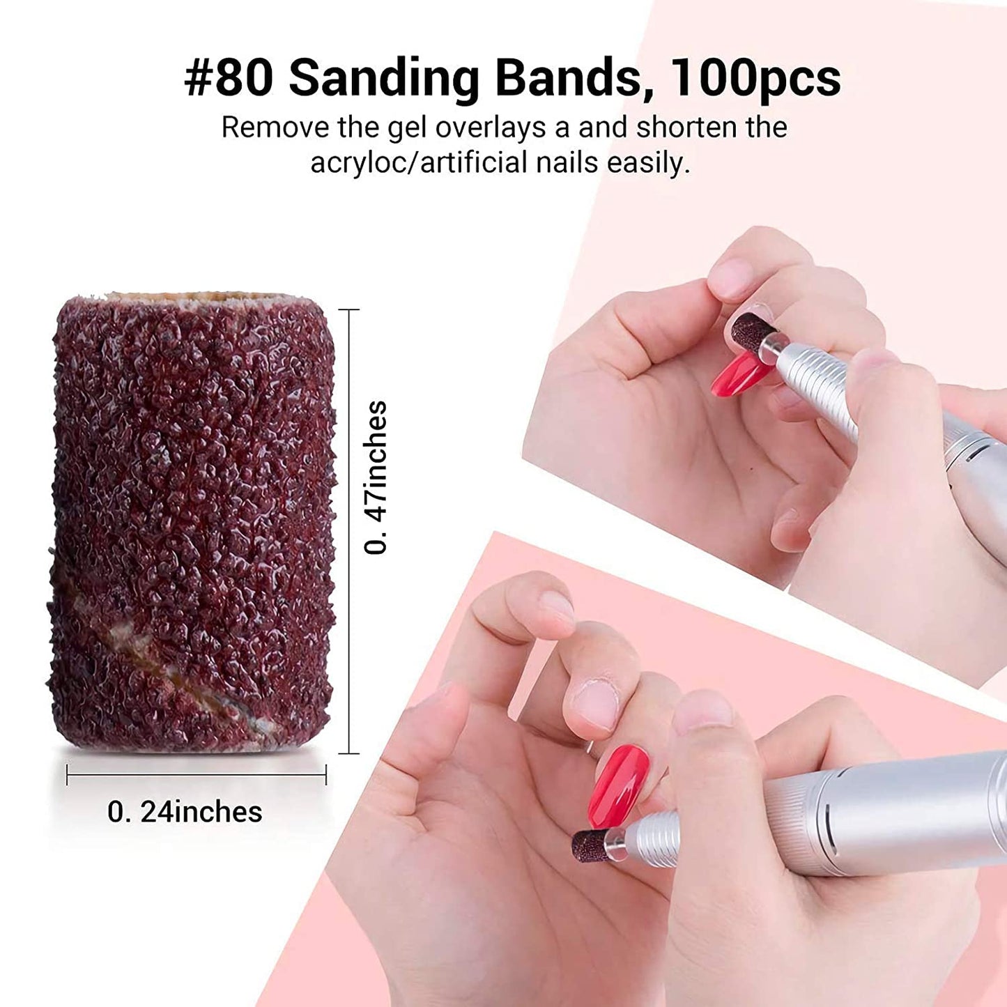 MelodySusie 300 Pcs Professional Sanding Bands with Mandrel for Nail Drill, 80 Coarse, 120 Medium, 180 Fine Grit EFile Sand Piece Nail Drill Bits Set for Acrylic Nails Manicures and Pedicures