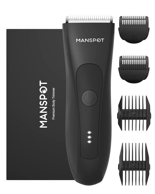 MANSPOT Manscape Groin & Body Hair Trimmer for Men, Electric Ball Trimmer Pubic Trimmer Body Shaver, Replaceable Ceramic Blade Heads,Waterproof Wet/Dry Body Shaver Groomer,90 Minutes Shaving