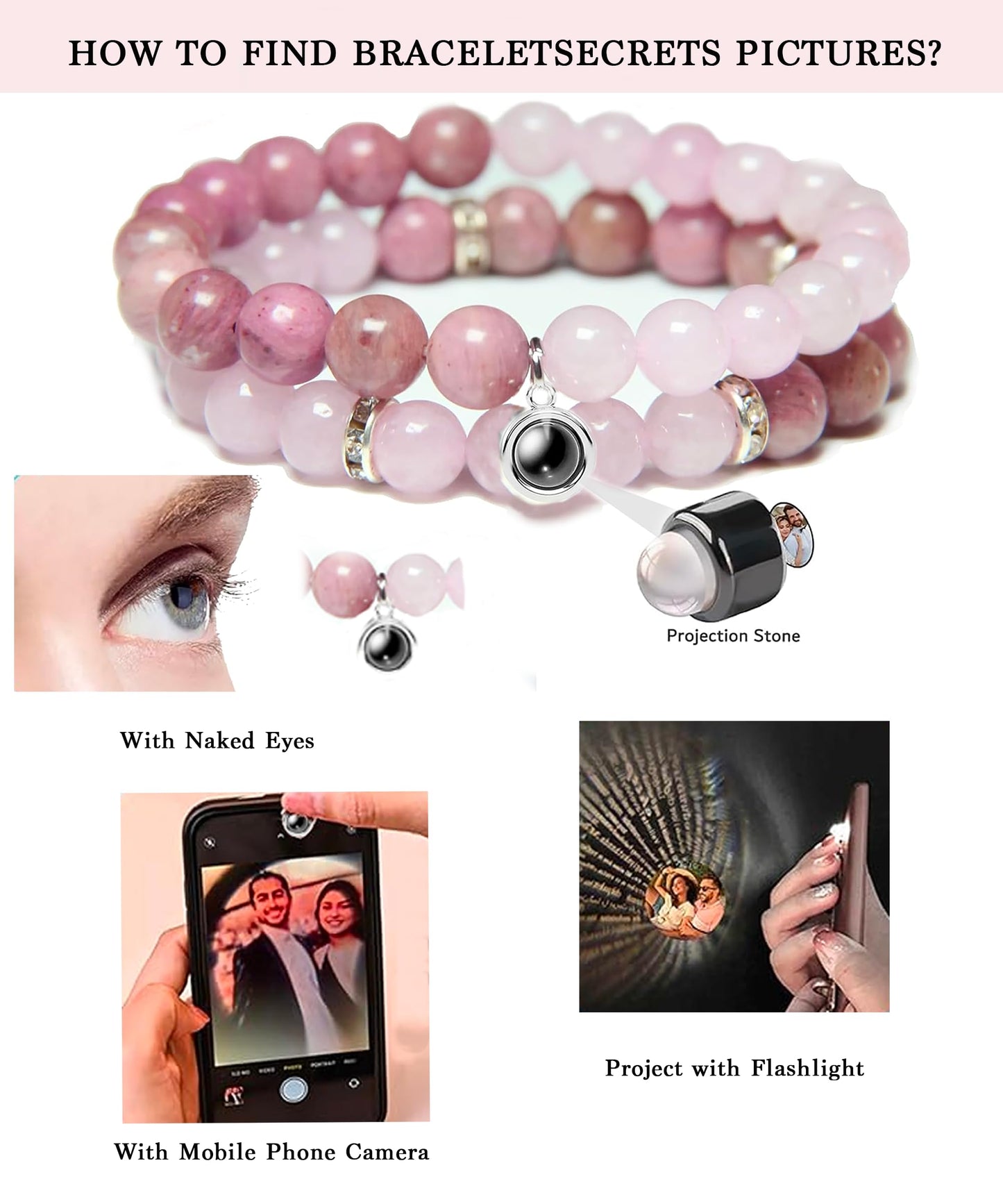 Picture Bracelet Personalized Photo - Healing Bracelets for Women - Rose Quartz Bracelet - Healing Prayers Crystal Bracelet - Mothers Day Gifts Birthday Gifts For Women Bracelets With Photos