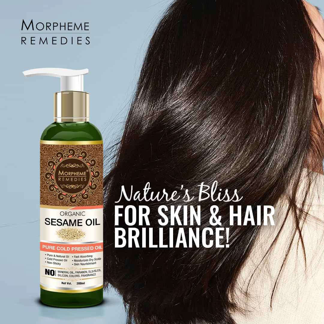 Morpheme Remedies Organic Sesame Pure ColdPressed Oil For Hair, Body, Skin Care, Massage, 200 ml