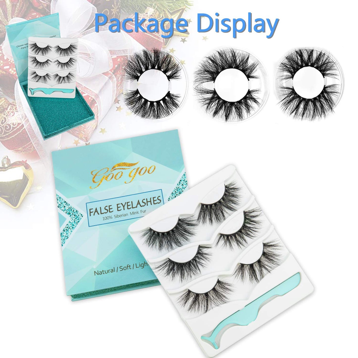 GOO GOO Mink Eyelashes, Fake Eyelashes 25mm Dramatic Long 3 Styles Multipack Siberian 3D Mink Fur Eyelashes Natural Layered Hand Made Strips Eyelashes Fluffy Full False Eyelashes for Make Up