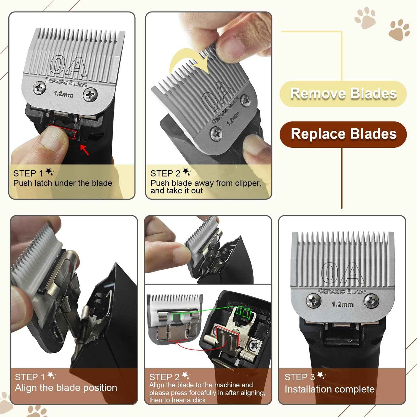 1-1/2# Professional Detachable Replacement Ceramic Blades. Compatible with Oster Classic 76/Power Pro/Power-Teq/Star-Teq Clipper. Compatible with Ainds Clippers. Size: 5/32" Cut Length.