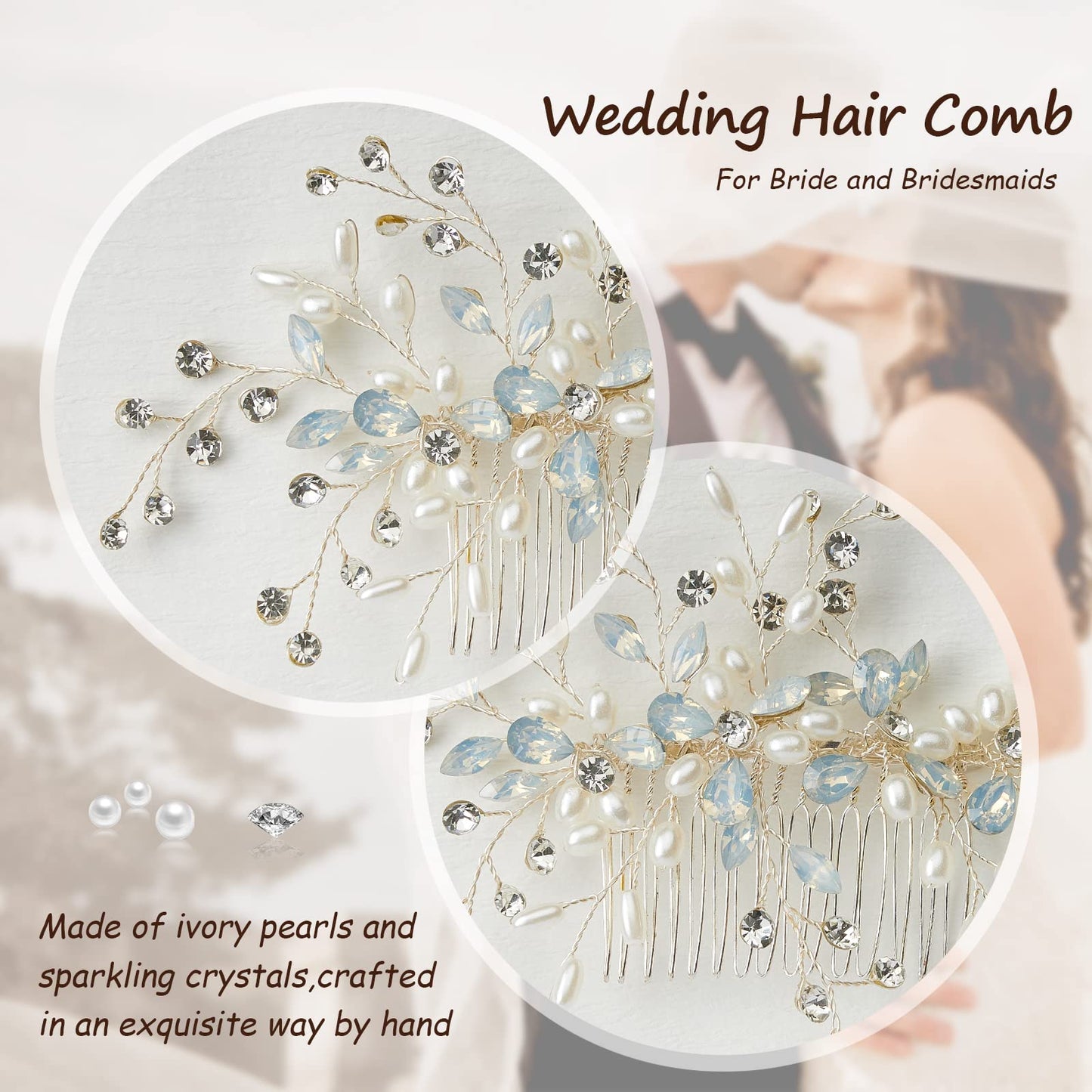 Sooshin Bridal Hair Comb Pearl Wedding Hair Accessories for Brides Crystal Wedding Headpiece for Bride and Bridesmaids Rhinestone Hair Accessory for Women and Girls (C-silver)